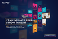 Vibrant, professional poster for Indian design pros. Dynamic collage of templates: flyers, business cards, YouTube thumbnails, menu designs. Show subtle Hindi design elements. Highlight 650+ ESSENTIAL TEMPLATES + PREMIUM FONTS + EDUCATION. Headline: YOUR ULTIMATE DESIGN STUDIO TOOLKIT. Logo: KLYPSO (text only). CTA: Own Your Success.
